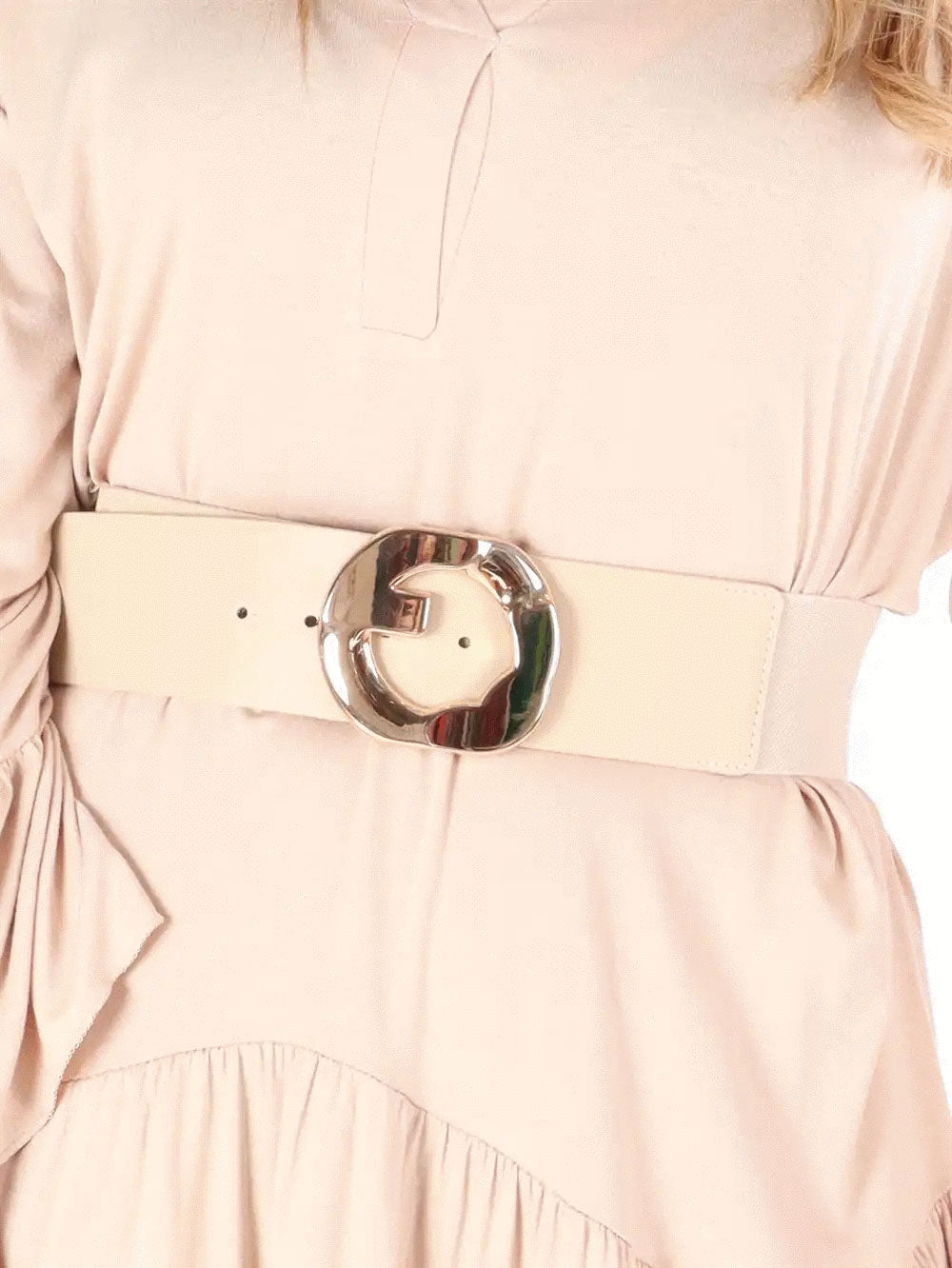 Montana - Beige brett bälte med guldspänne